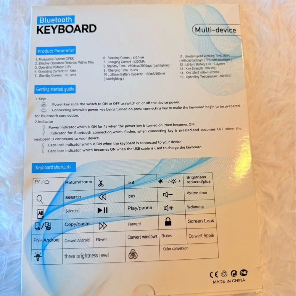 Wireless keyboard, thin, small, compatible NIB MULTI-device connection